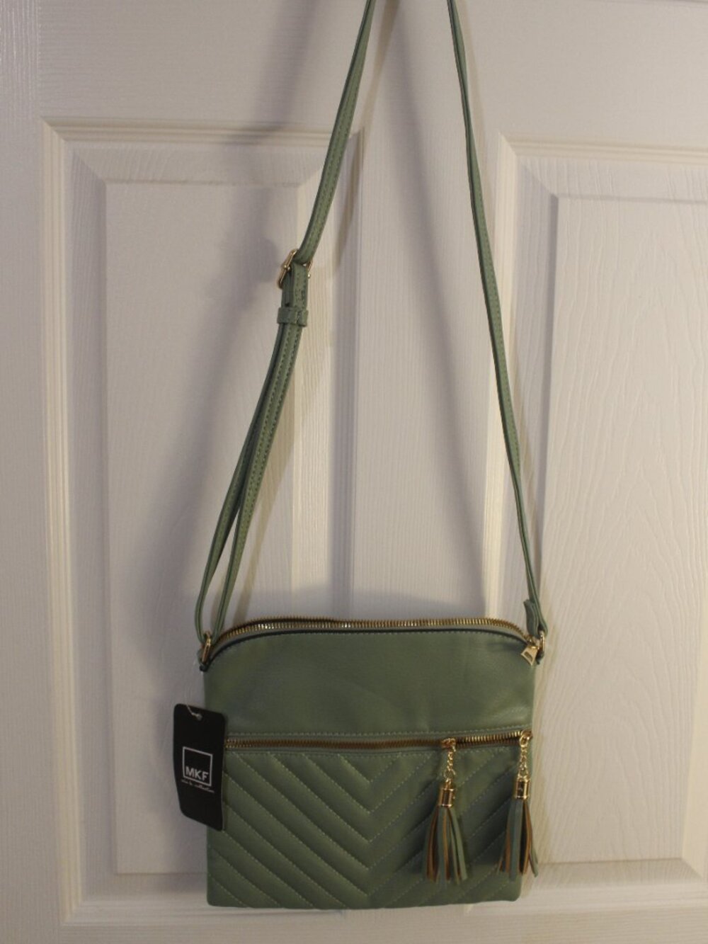 MKF Collection by Mia K. SKU270 Sage Green Quilted Chevron Crossbody Bag NWT